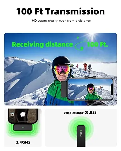 Rythflo Wireless Lavalier Microphone for iPhone Android PC with Noise Cancellation, 100ft Transmission, 18H Battery Life, Lightning & USB Type-C Wireless Lapel Microphone for Video Recording - 4