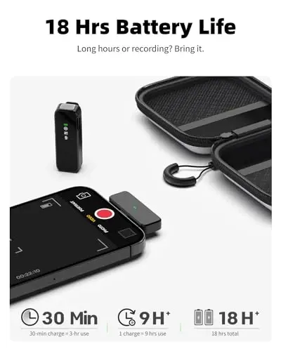 Rythflo Wireless Lavalier Microphone for iPhone Android PC with Noise Cancellation, 100ft Transmission, 18H Battery Life, Lightning & USB Type-C Wireless Lapel Microphone for Video Recording - 3