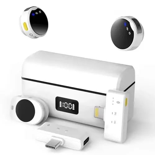 Rythflo Wireless Lavalier Microphone for iPhone/Android with Lightning/USB C(2 TX+2 RX+Charging Case), Mini Microphone with Noise Cancellation, 35H Battery, Clip on Lapel Mic for Video Recording Vlog - 1