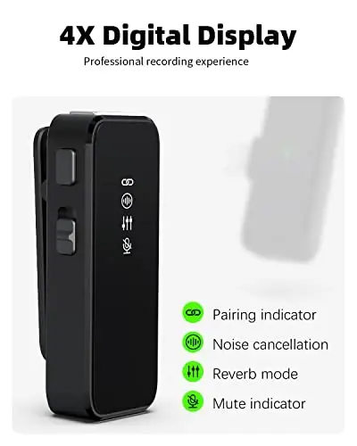 Rythflo simsiz yaka mikrofon iPhone Android PC uchun shovqinni bekor qilish, 30m uzatish, 18 soat batareya muddati, Lightning & USB Type-C simsiz yozuv mikrofoni - 5