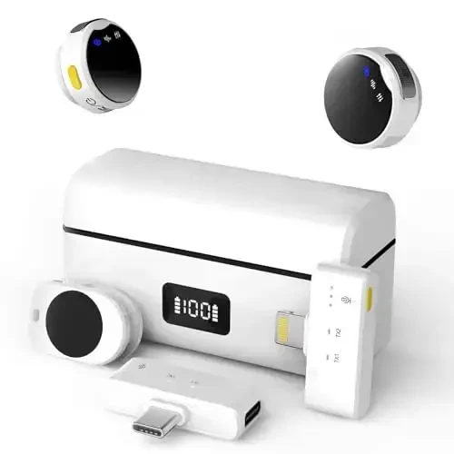 Rythflo simsiz yaka mikrofon iPhone/Android uchun Lightning/USB C (2 TX+2 RX+zaryadlash qutisi), shovqinni bekor qiluvchi mini mikrofon, 35 soat batareya, video yozish vlog uchun qisqichli yaka mikrofon - RYTHFLO