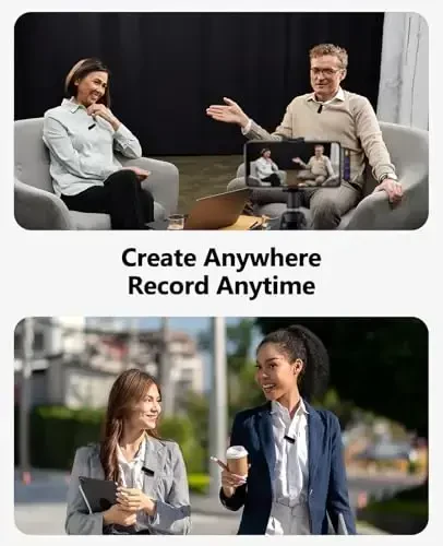 Rythflo simsiz yelka mikrofoni iPhone/Android/iPad/Laptop uchun, zaryadlash qutisi bilan ikkita yelka mikrofon, AI shovqinni kamaytirish, 50 soatlik batareya, 230 fut diapazon, video yozish, vlog uchun yelka mikrofonlari - 5