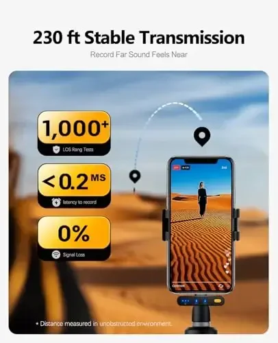 Rythflo simsiz yelka mikrofoni iPhone/Android/iPad/Laptop uchun, zaryadlash qutisi bilan ikkita yelka mikrofon, AI shovqinni kamaytirish, 50 soatlik batareya, 230 fut diapazon, video yozish, vlog uchun yelka mikrofonlari - 6