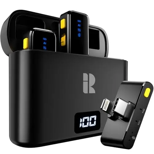 Rythflo simsiz yelka mikrofoni iPhone/Android/iPad/Laptop uchun, zaryadlash qutisi bilan ikkita yelka mikrofon, AI shovqinni kamaytirish, 50 soatlik batareya, 230 fut diapazon, video yozish, vlog uchun yelka mikrofonlari - 1
