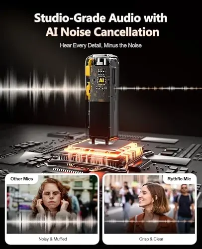 Rythflo simsiz yelka mikrofoni iPhone/Android/iPad/Laptop uchun, zaryadlash qutisi bilan ikkita yelka mikrofon, AI shovqinni kamaytirish, 50 soatlik batareya, 230 fut diapazon, video yozish, vlog uchun yelka mikrofonlari - 2