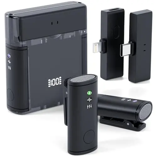 Rythflo Wireless Lavalier Microphone for iPhone/Android/iPad (2 TX + 2 RX + Charging Case), Mini Mic with Noise Reduction, 22H Battery, 131ft Range, Lapel Microphone for Video Recording, Vlog 