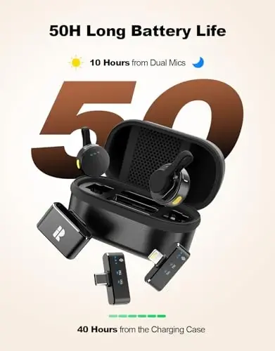 Rythflo Wireless Mini Microphone for Camera/iPhone/Android/iPad/Laptop, Lav Mic with Charging Case, AI Noise Reduction, 50H Battery, 230ft Range, Lavalier Microphone for Video Recording, YouTube, Vlog - 5