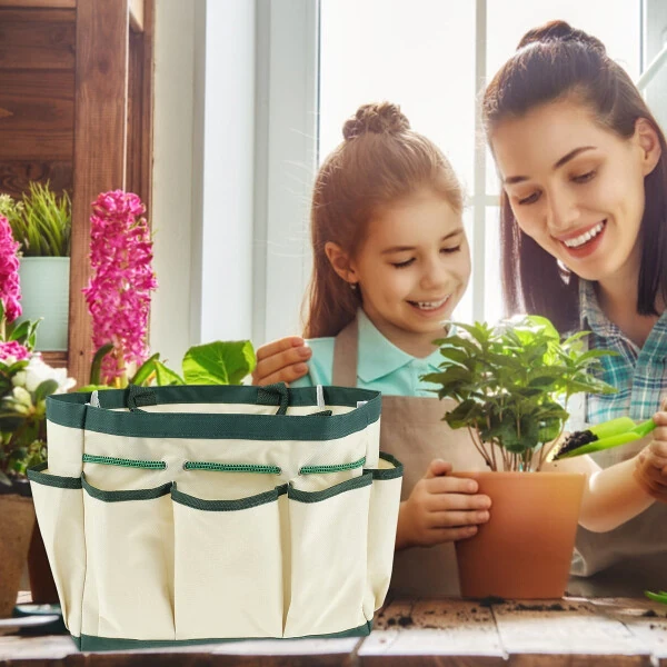 Rzvnmko Garden Tool Bag, Garden Tote Storage Bag with 8 Pockets, Home Organizer for Indoor and Outdoor Gardening, Garden Tool Kit Holder (Tools NOT Included), 12