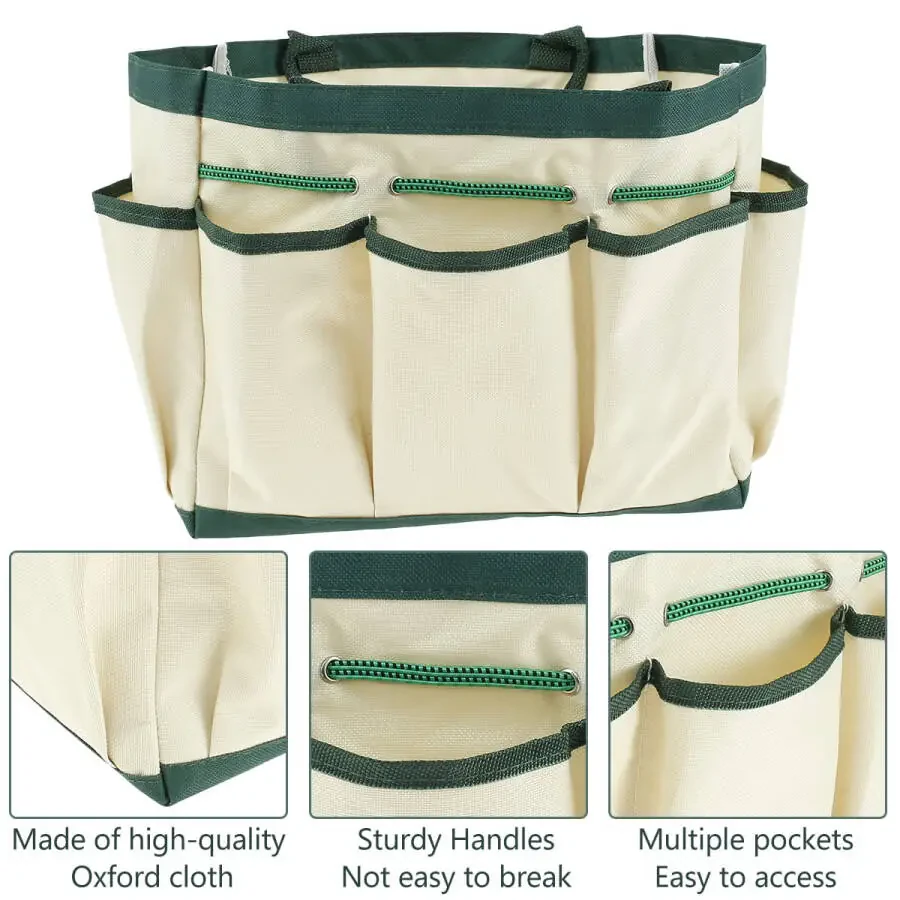 Rzvnmko Garden Tool Bag, Garden Tote Storage Bag with 8 Pockets, Home Organizer for Indoor and Outdoor Gardening, Garden Tool Kit Holder (Tools NOT Included), 12