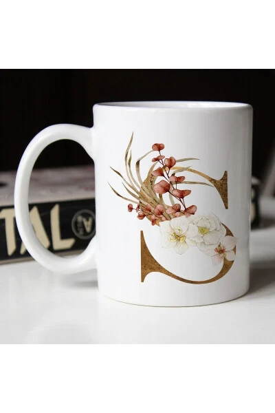 S Letter Mug - Decorative Flowered S Initial Printed - 3