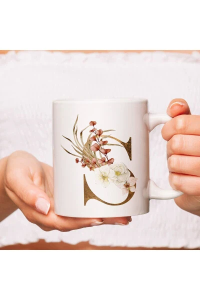 S Letter Mug - Decorative Flowered S Initial Printed - 4