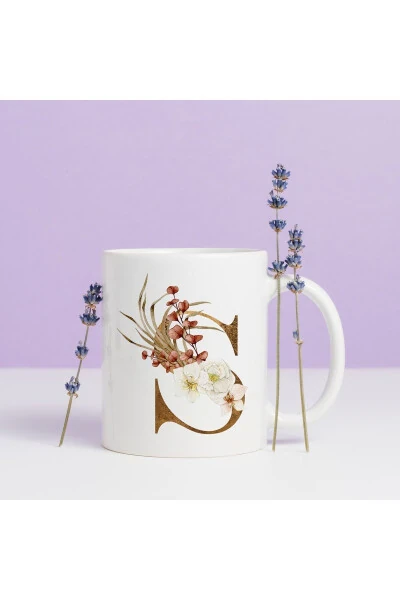 S Letter Mug - Decorative Flowered S Initial Printed - 5