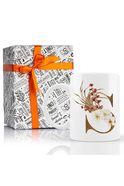 S Letter Mug - Decorative Flowered S Initial Printed - 6