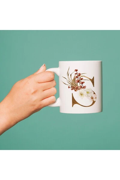 S Letter Mug - Decorative Flowered S Initial Printed - 7