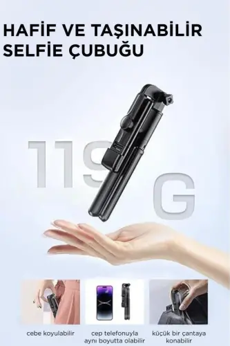 Tripod Kumandalı Kablosuz Selfie Çubuğu S03 Siyah - 7