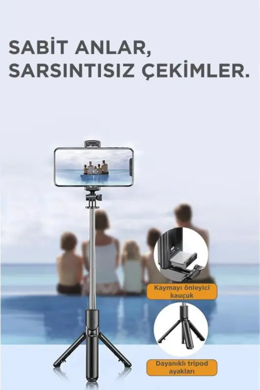 Tripod Kumandalı Kablosuz Selfie Çubuğu S03 Siyah - 8
