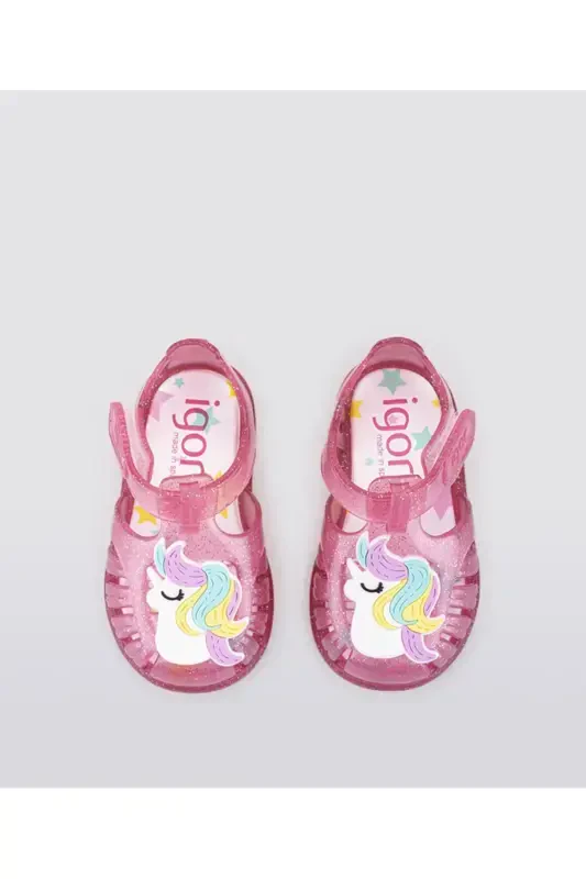 S10279 Tobby Unicorn Kız Çocuk Simli Pembe Sandalet-057 - 4