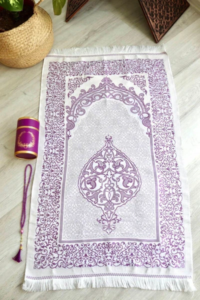 S1040 Binafsharang rangdagi silindrli quti bilan namozlik gilami va tasbeh to‘plami - 5