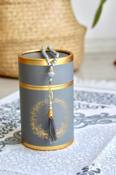 S1040 Grey Silindrli Ibodat gilam va tasbeh to'plami - BILENLER