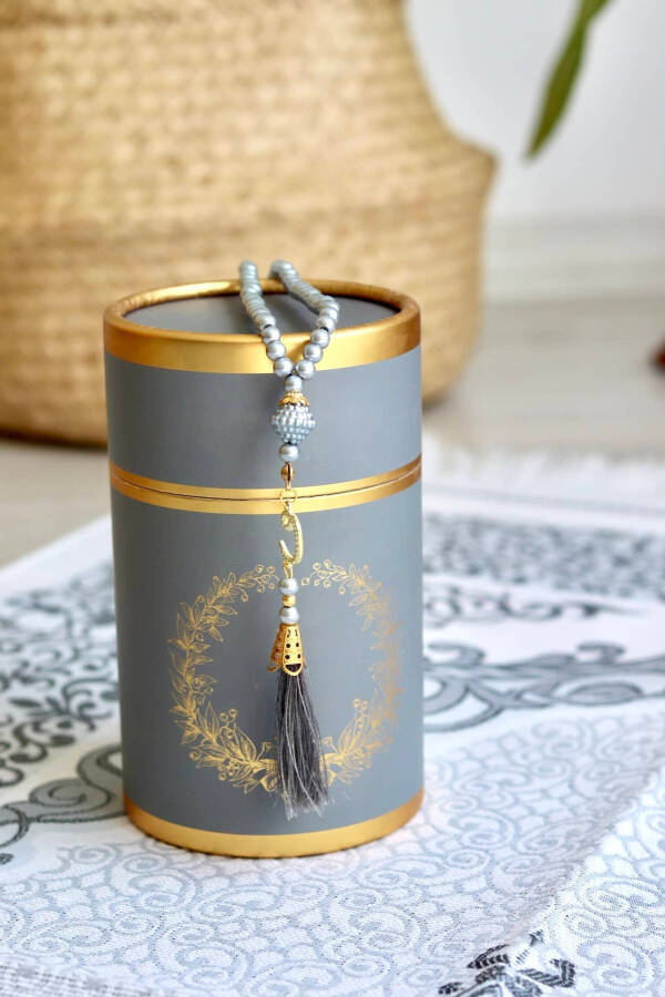 S1040 Grey Silindrli Ibodat gilam va tasbeh to'plami - 1