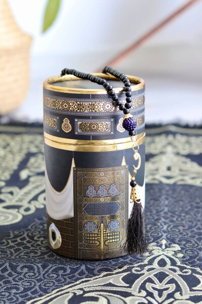 S1040 Kaaba Cover in Cylindrical Box Prayer Rug and Rosary Set - 1