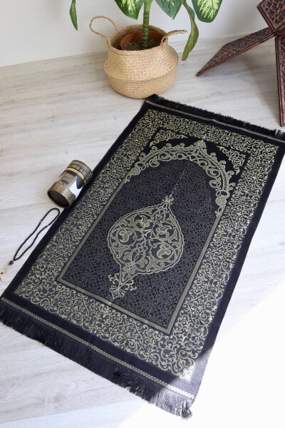 S1040 Kaaba Cover in Cylindrical Box Prayer Rug and Rosary Set - 4