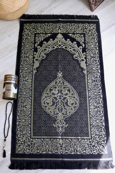 S1040 Kaaba Cover in Cylindrical Box Prayer Rug and Rosary Set - 5