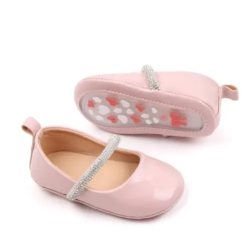 SABATUTU Infant Baby Girls Princess Wedding Dress Mary Jane Flats,Toddler Soft Sole Prewalker Sparkly Lightweight Shoes - 1