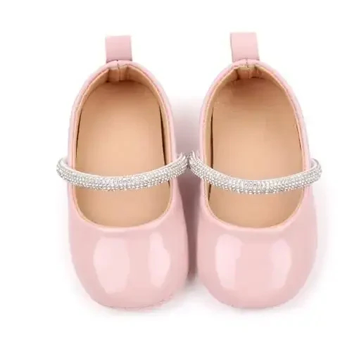 SABATUTU Infant Baby Girls Princess Wedding Dress Mary Jane Flats,Toddler Soft Sole Prewalker Sparkly Lightweight Shoes - 3