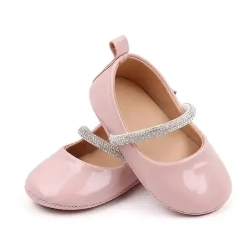 SABATUTU Infant Baby Girls Princess Wedding Dress Mary Jane Flats,Toddler Soft Sole Prewalker Sparkly Lightweight Shoes - 4
