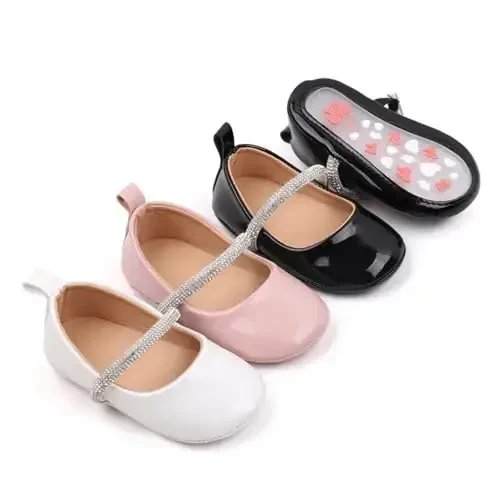 SABATUTU Infant Baby Girls Princess Wedding Dress Mary Jane Flats,Toddler Soft Sole Prewalker Sparkly Lightweight Shoes - 6