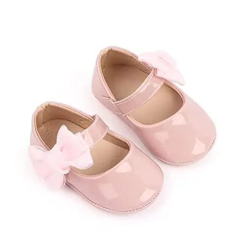 SABATUTU Infant Baby Girls Princess Wedding Dress Mary Jane Flats,Toddler Soft Sole Prewalker Sparkly Lightweight Shoes - 3