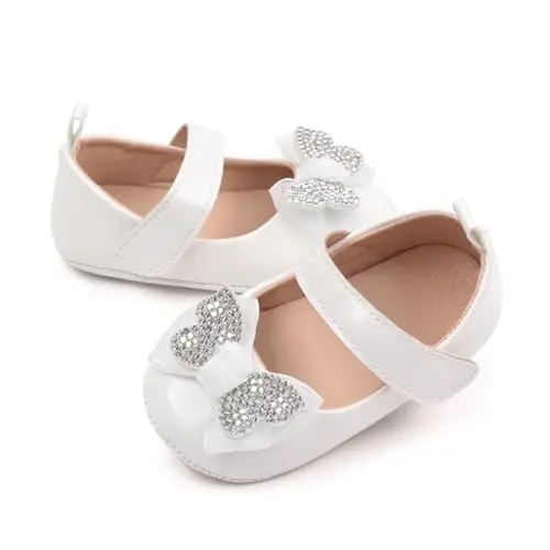 SABATUTU Infant Baby Girls Princess Wedding Dress Mary Jane Flats,Toddler Soft Sole Prewalker Sparkly Lightweight Shoes - 4