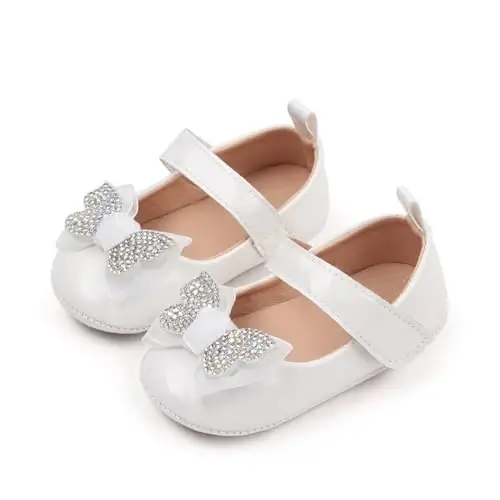 SABATUTU Infant Baby Girls Princess Wedding Dress Mary Jane Flats,Toddler Soft Sole Prewalker Sparkly Lightweight Shoes - SABATUTU