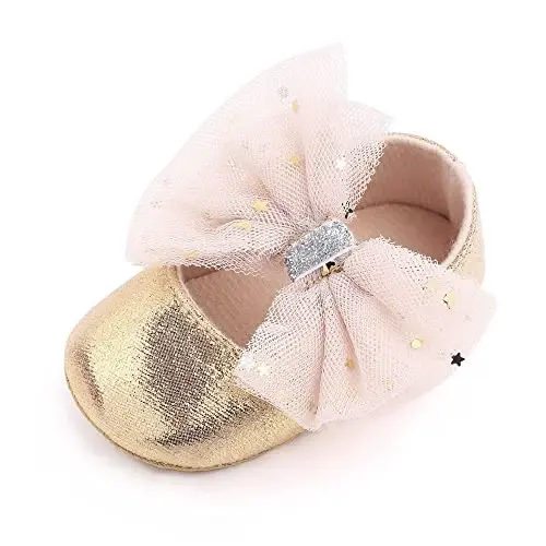 SABATUTU Infant Baby Girls Princess Wedding Dress Mary Jane Flats,Toddler Soft Sole Prewalker Sparkly Lightweight Shoes - SABATUTU