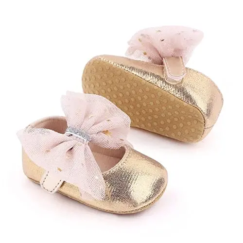 SABATUTU Infant Baby Girls Princess Wedding Dress Mary Jane Flats,Toddler Soft Sole Prewalker Sparkly Lightweight Shoes - SABATUTU (1)