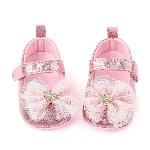 SABATUTU Infant Baby Girls Princess Wedding Dress Mary Jane Flats,Toddler Soft Sole Prewalker Sparkly Lightweight Shoes - 4
