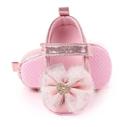 SABATUTU Infant Baby Girls Princess Wedding Dress Mary Jane Flats,Toddler Soft Sole Prewalker Sparkly Lightweight Shoes - 2