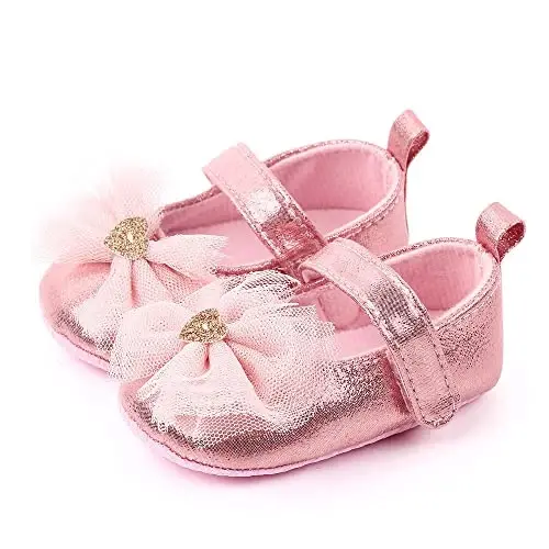 SABATUTU Infant Baby Girls Princess Wedding Dress Mary Jane Flats,Toddler Soft Sole Prewalker Sparkly Lightweight Shoes - 3