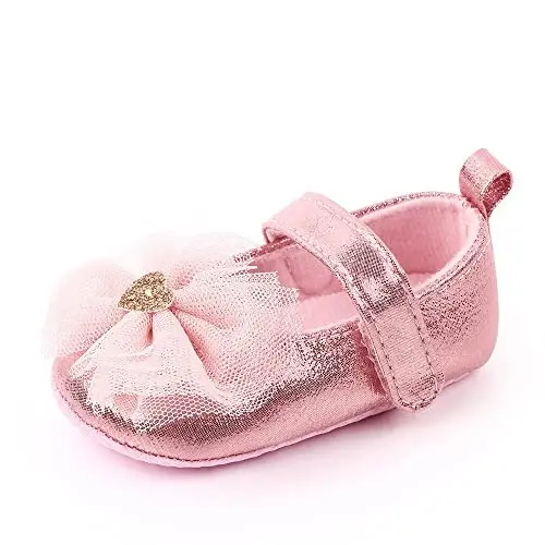 SABATUTU Infant Baby Girls Princess Wedding Dress Mary Jane Flats,Toddler Soft Sole Prewalker Sparkly Lightweight Shoes 