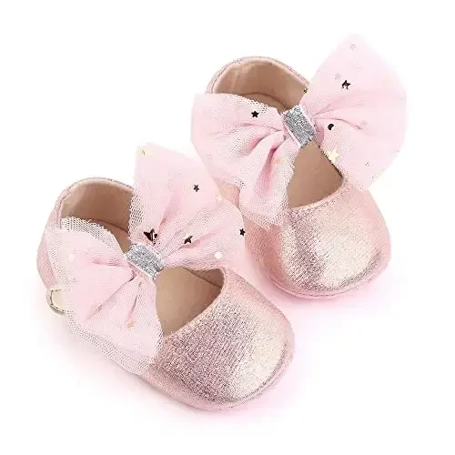 SABATUTU Infant Baby Girls Princess Wedding Dress Mary Jane Flats,Toddler Soft Sole Prewalker Sparkly Lightweight Shoes - 2