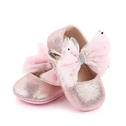 SABATUTU Infant Baby Girls Princess Wedding Dress Mary Jane Flats,Toddler Soft Sole Prewalker Sparkly Lightweight Shoes - 3