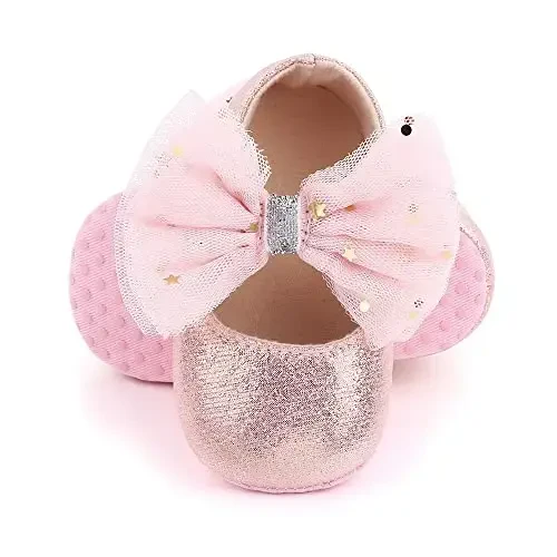 SABATUTU Infant Baby Girls Princess Wedding Dress Mary Jane Flats,Toddler Soft Sole Prewalker Sparkly Lightweight Shoes - 4