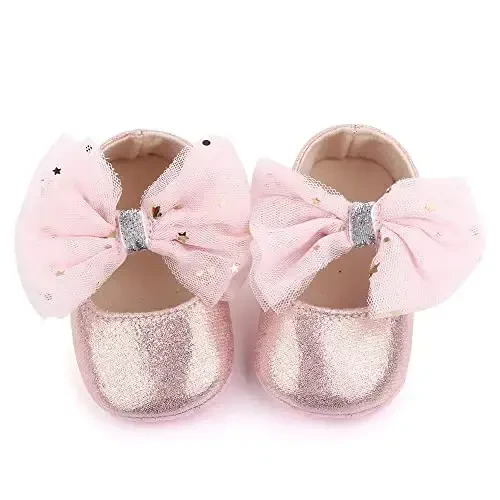 SABATUTU Infant Baby Girls Princess Wedding Dress Mary Jane Flats,Toddler Soft Sole Prewalker Sparkly Lightweight Shoes - 5