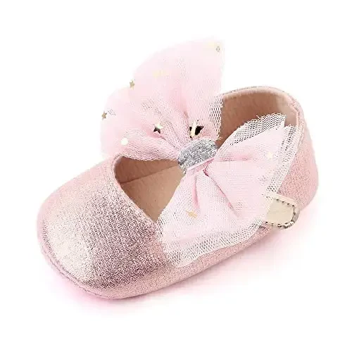 SABATUTU Infant Baby Girls Princess Wedding Dress Mary Jane Flats,Toddler Soft Sole Prewalker Sparkly Lightweight Shoes 