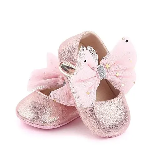SABATUTU Infant Baby Girls Princess Wedding Dress Mary Jane Flats,Toddler Soft Sole Prewalker Sparkly Lightweight Shoes - 3