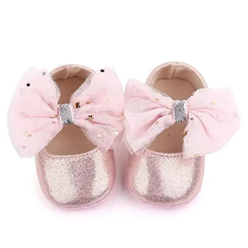 SABATUTU Infant Baby Girls Princess Wedding Dress Mary Jane Flats,Toddler Soft Sole Prewalker Sparkly Lightweight Shoes - 5