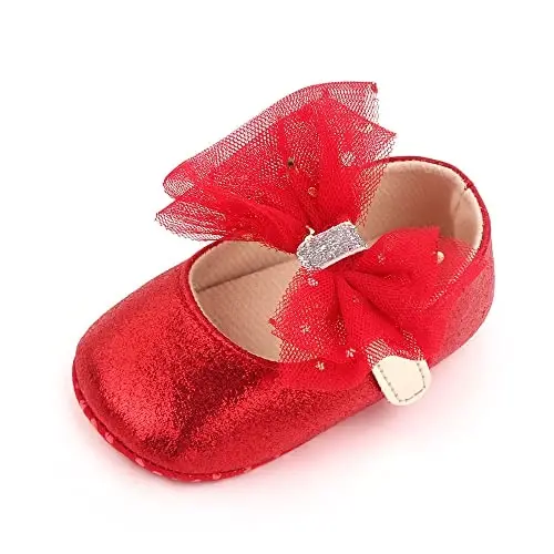 SABATUTU Infant Baby Girls Princess Wedding Dress Mary Jane Flats,Toddler Soft Sole Prewalker Sparkly Lightweight Shoes 