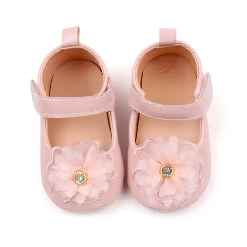 SABATUTU Infant Baby Girls Princess Wedding Dress Mary Jane Flats,Toddler Soft Sole Prewalker Sparkly Lightweight Shoes - 4