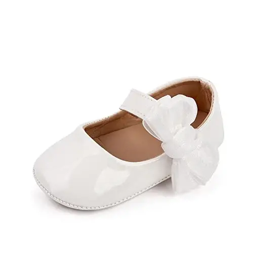 SABATUTU Infant Baby Girls Princess Wedding Dress Mary Jane Flats,Toddler Soft Sole Prewalker Sparkly Lightweight Shoes - 1